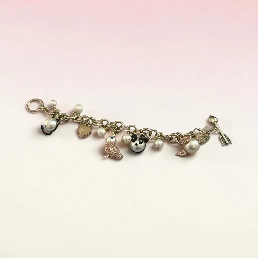 Betsey Johnson 3-PC Bracelet Set-Charm Bracelet,Faux Pearl Stretch & Blue Cryst